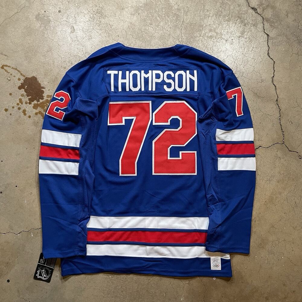 Logan Thompson Team USA Olympics Hockey Stitched Jersey Blue L